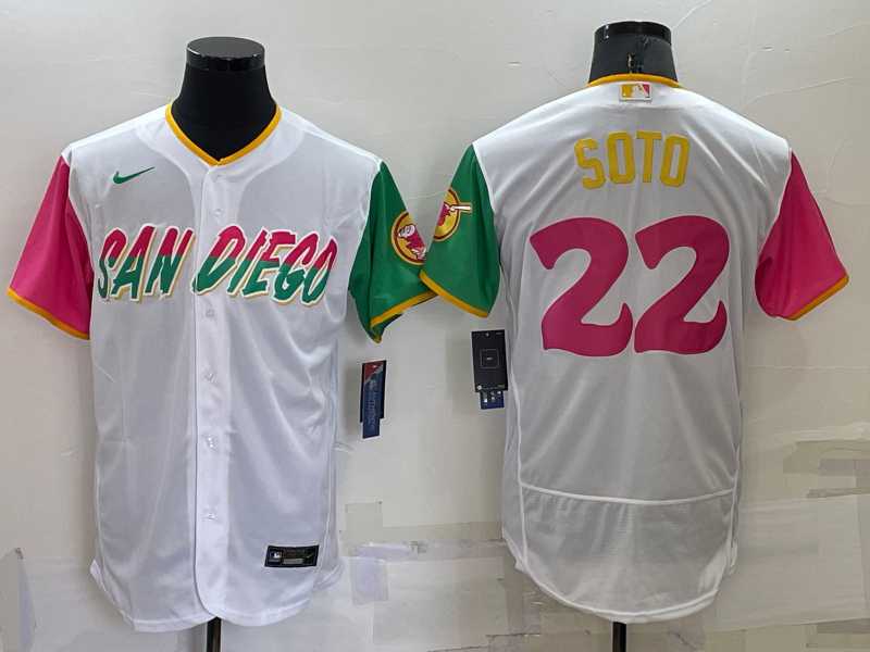San Diego Padres #22 Juan Soto White 2022 City Connect Flexbase Stitched Jersey,We sell and wholesale San Diego Padres #22 Juan Soto White 2022 City Connect Flexbase Stitched Jersey on line form chian!